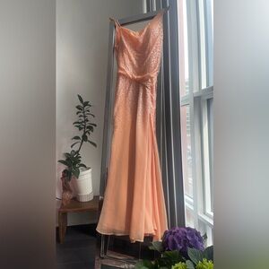 Halston Heritage Peach Sequin & Chiffon Maxi Dress